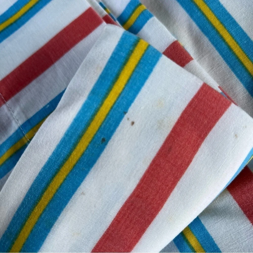 Vintage Sears Striped Bed Sheet Red White Blue Yellow Fine Muslin Twin Flat